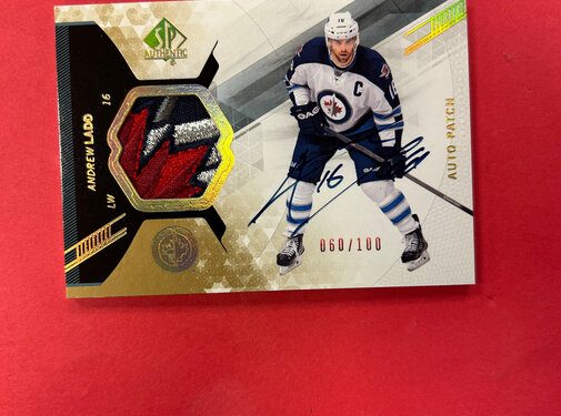 UPPER DECK 2013-14 SP AUTHENTIC AUTO PATCH ANDREW LADD /100 #19 WING PATCH