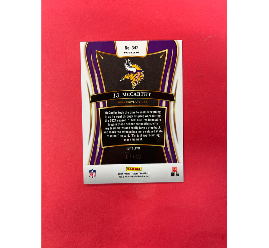 2024 PANINI SELECT FOOTBALL RED DISCO RC JJ McCARTHY /49 #342