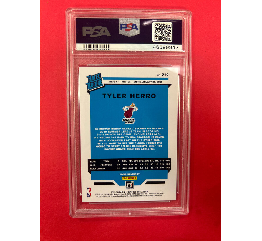 2019 PANINI DONRUSS TYLER HERRO ORANGE LASER RATED ROOKIE PSA GRADED 10