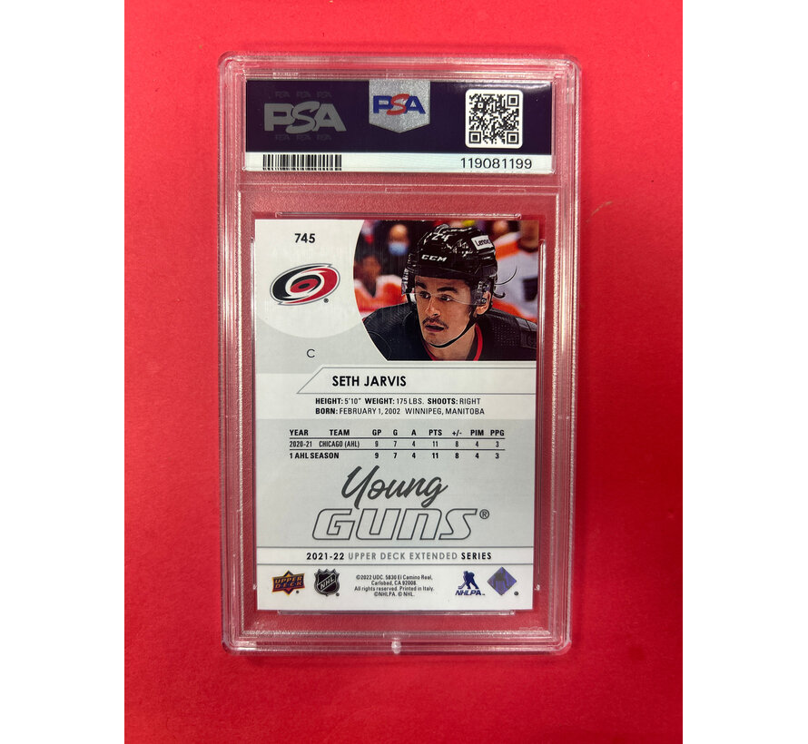 2021-22 UPPER DECK EXTENDED SETH JARVIS YOUNG GUNS PSA GRADED 9
