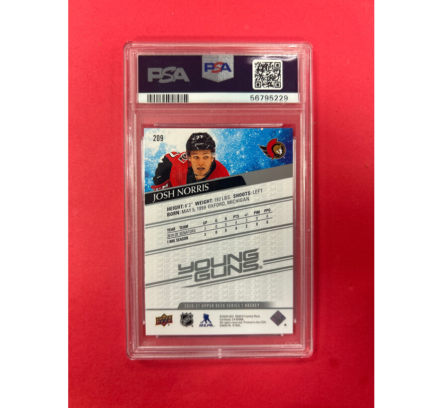 2020 UPPER DECK JOSH NORRIS YOUNG GUNS PSA GRADED 10