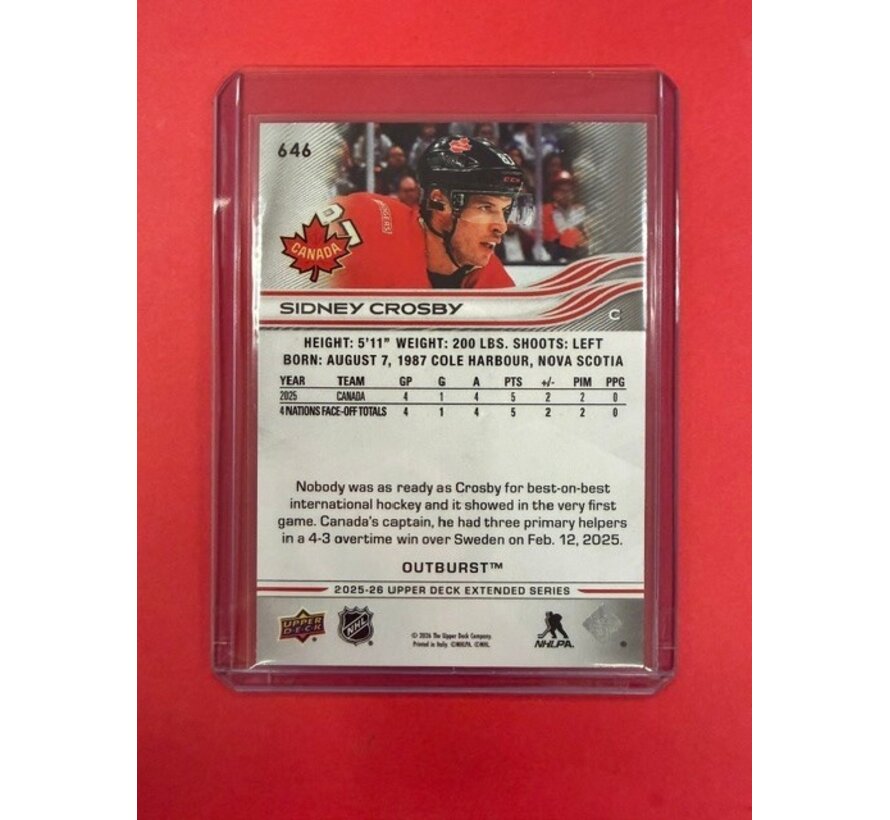 2025-26 UPPER DECK EXTENDED SERIES OUTBURST SIDNEY CROSBY TEAM CANADA #646