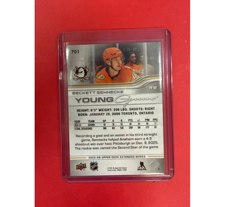 2025-26 UPPER DECK EXTENDED SERIES YOUNG GUNS BECKETT SENNECKE #701