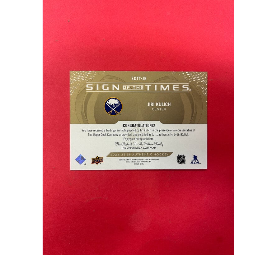 2024-25 SP AUTHENTIC JIRI KULICH SIGN IF THE TIMES BLACK INSCRIBED /99