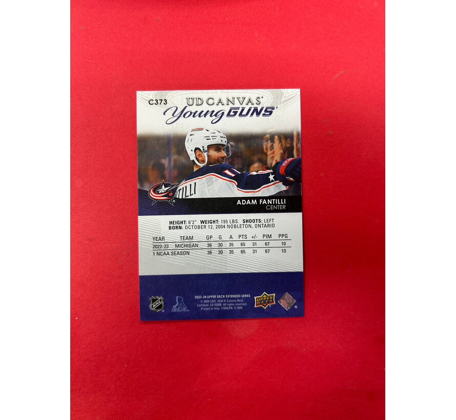 2023-24 UPPER DECK EXTENDED ADAM FANTILLI YOUNG GUNS  CANVAS