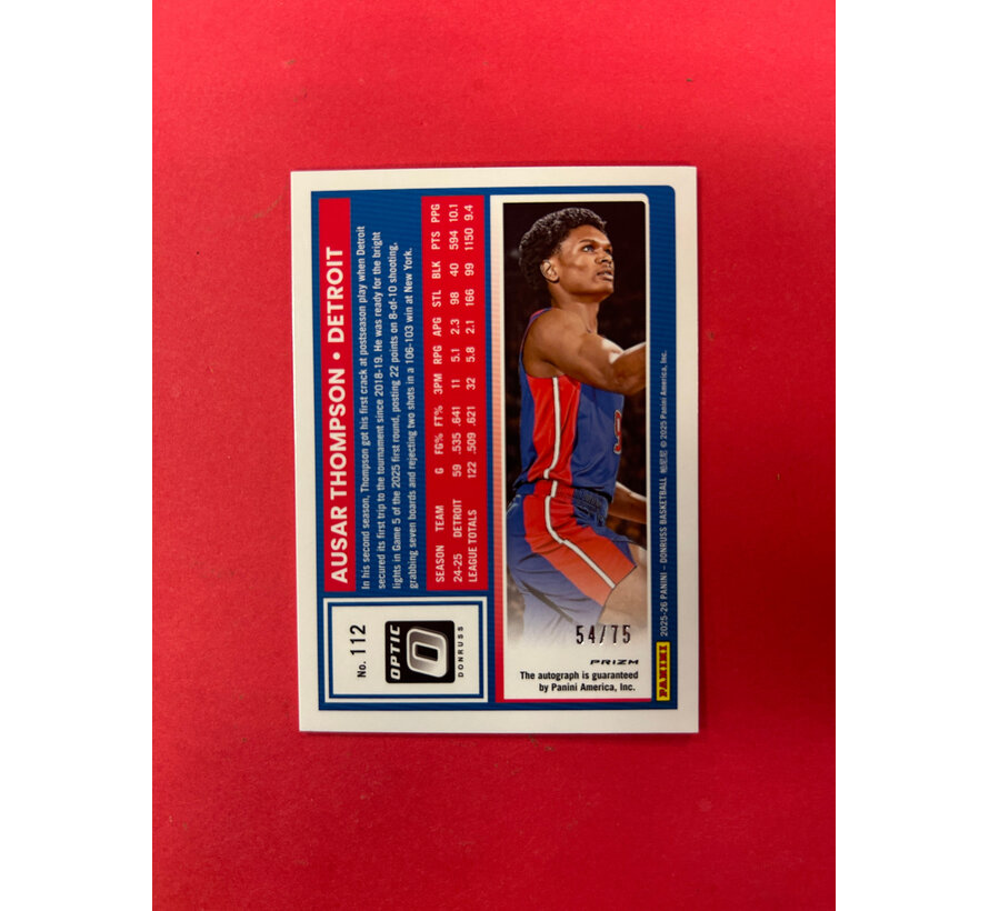 2025-26 PANINI OPTIC AUSAR THOMPSON SILVER AUTO /75