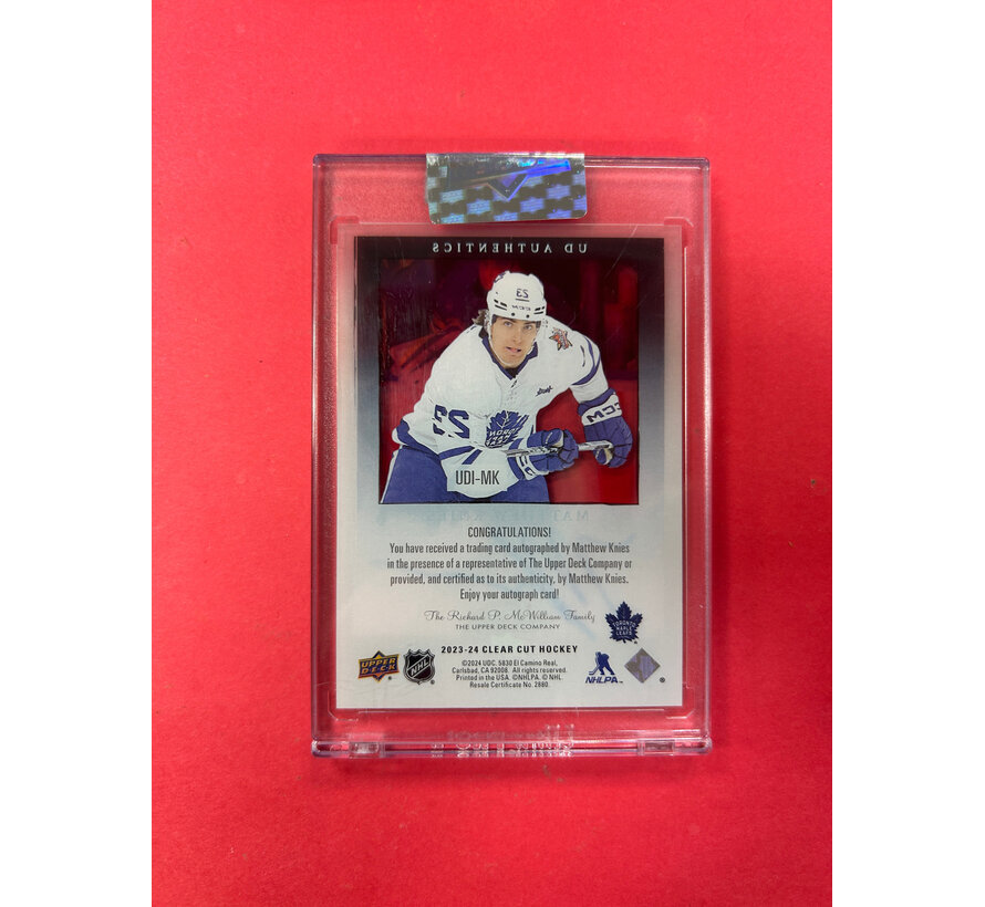 2023-24 UPPER DECK CLEAR CUT MATTHEW KNIES UD AUTHENTICS ROOKIE AUTO