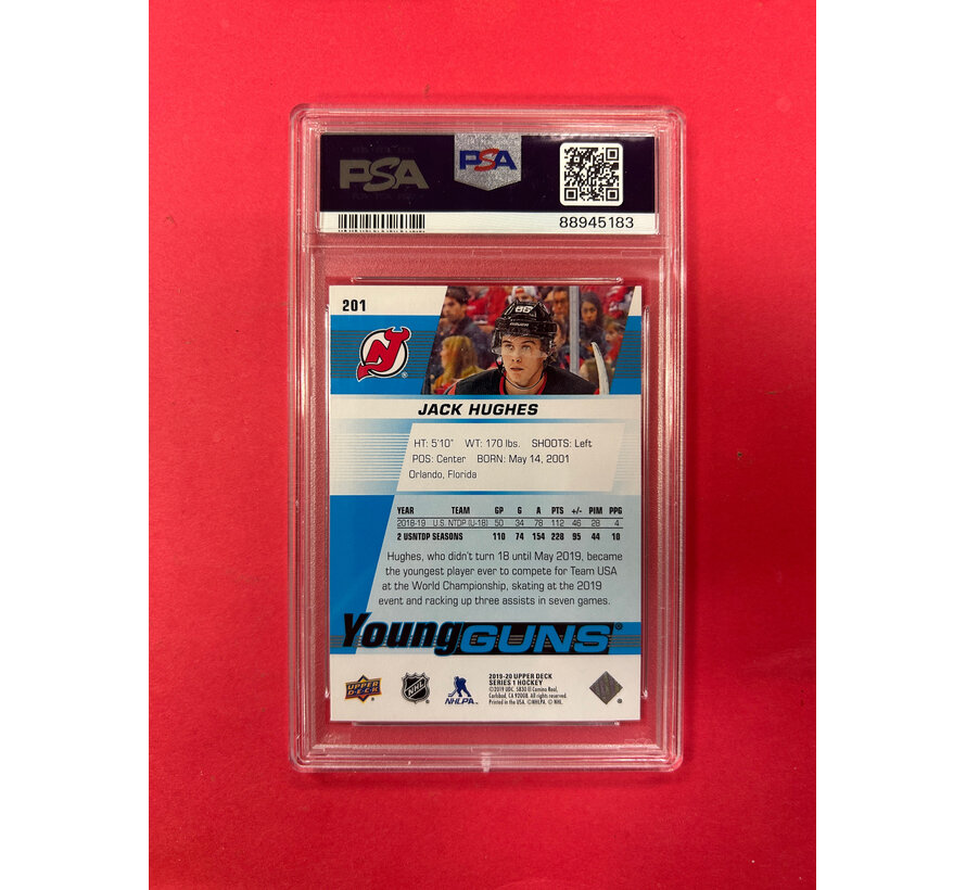 2019 UPPER DECK JACK HUGHES YOUNG GUNS PSA GRADED 10