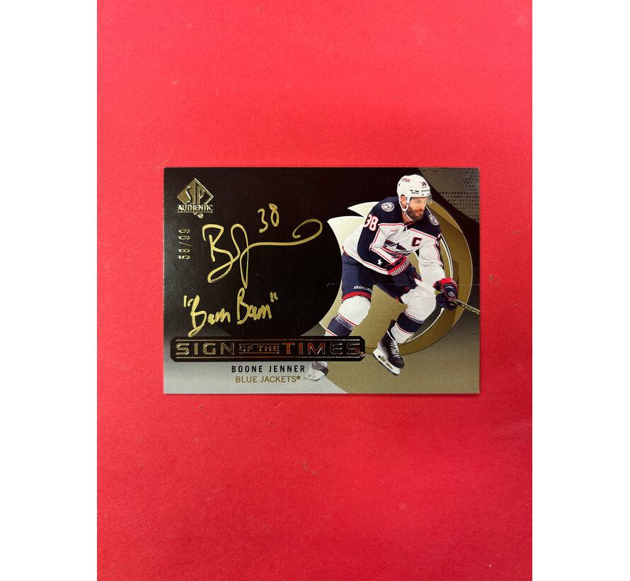 2024-25 SP AUTHENTIC BOONE JENNER SIGN OF THE TIMES BLACK INSCRIBED /99