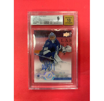 UPPER DECK 2019-20 UPPER DECK CLEAR CUT ANDREI VASIEVSKIY HIGH GLOSS AUTO /10 BGS GRADED 9/10