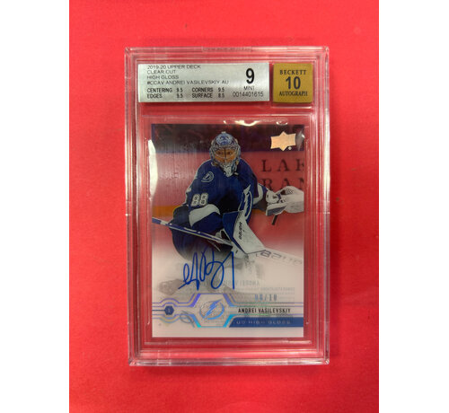 UPPER DECK 2019-20 UPPER DECK CLEAR CUT ANDREI VASIEVSKIY HIGH GLOSS AUTO /10 BGS GRADED 9/10