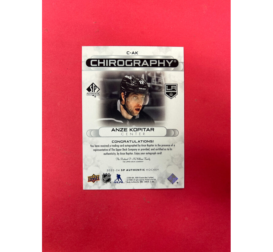 2023-24 SP AUTHENTIC ANZE KOPITAR CHIROGRAPHY AUTOGRAPH
