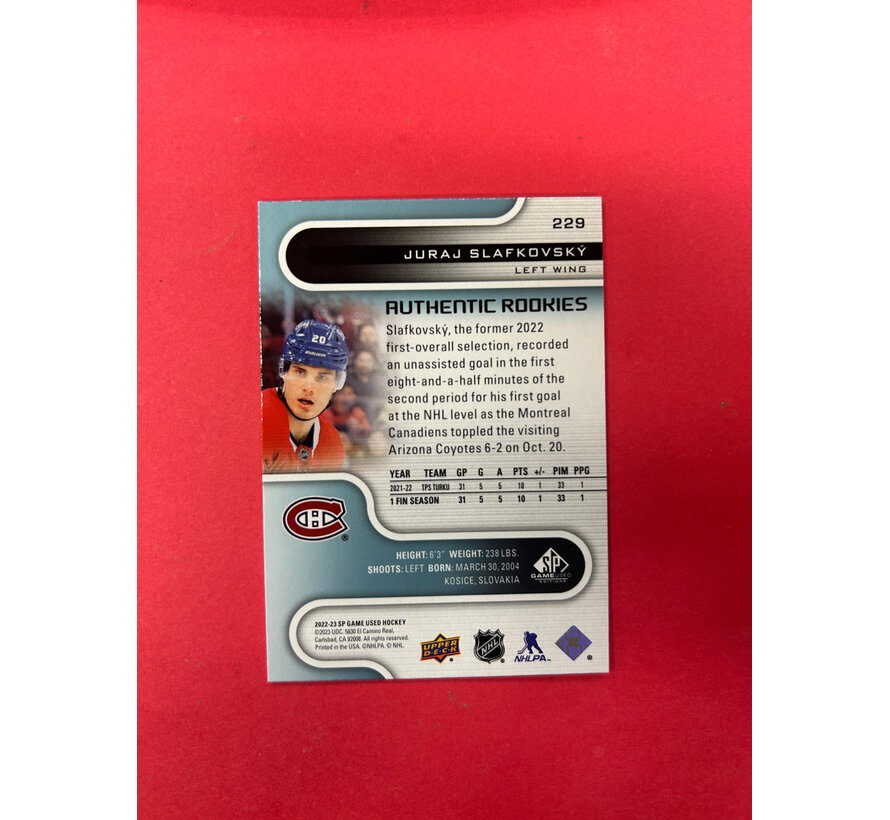 2022-23 SP GAME USED JURAJ SLAFKOVSKY TRUE ROOKIE /20