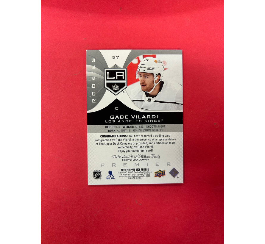 2021-22 UPPER DECK PREMIER GABE VILARDI ROOKIE AUTO