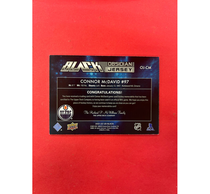 2021-22 UPPER DECK BLACK CONNOR MCDAVID OBSIDIAN JERSEYS /249