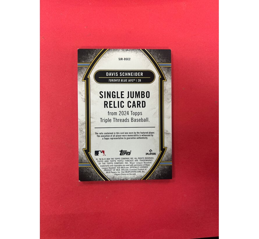 2024 TOPPS TRIPLE THREADS DAVIS SCHNEIDER SINGLE JUMBO PATCH GREEN /27