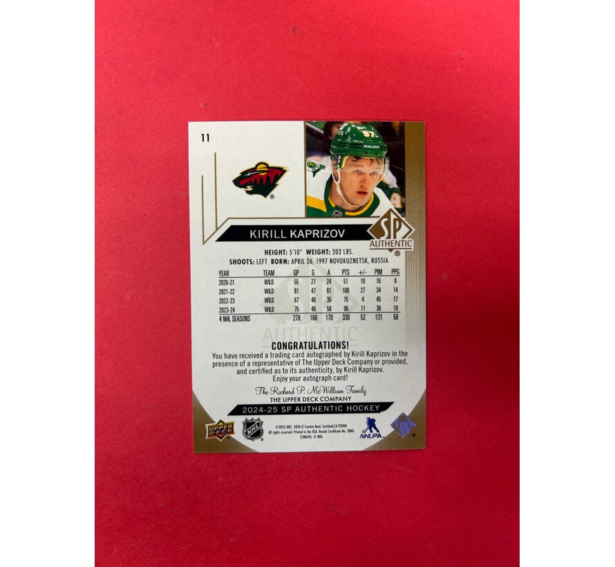 2024-25 SP AUTHENTIC KIRILL KAPRIZOV  LIMITED GOLD AUTOGRAPH