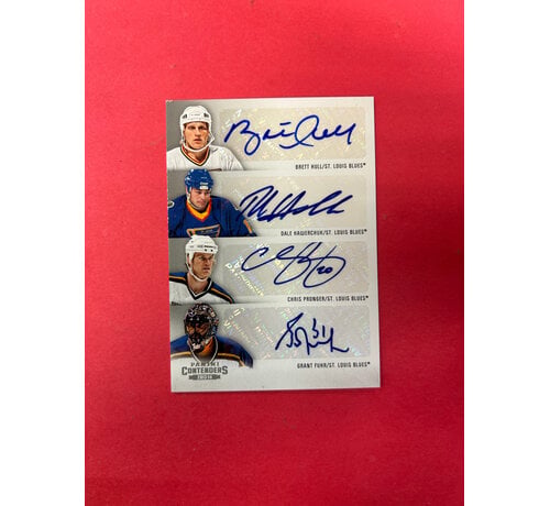 PANINI 2013-14 PANINI CONTENDERS HULL/HAWERCHUK/FUHR/PRONGER QUAD BLUES GREATS