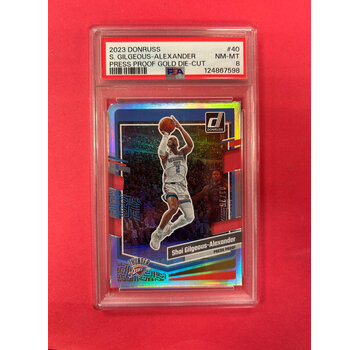 PANINI 2023-24 PANINI DONRUSS SHAI GILGEOUS-ALEXANDER PRESS PROOF GOLD DIE CUT /25 PSA GRADED 8