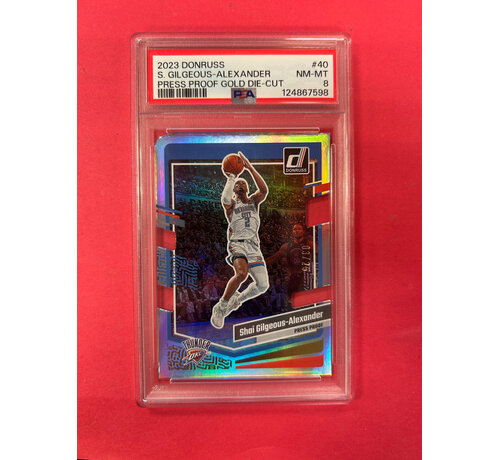 PANINI 2023-24 PANINI DONRUSS SHAI GILGEOUS-ALEXANDER PRESS PROOF GOLD DIE CUT /25 PSA GRADED 8