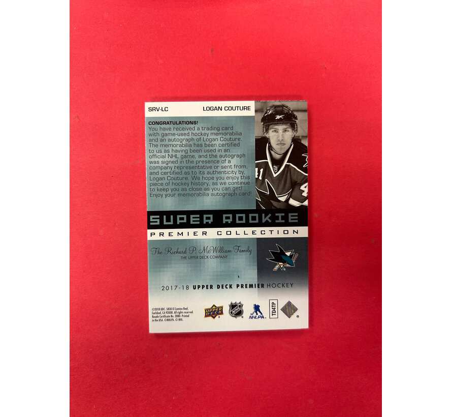 2017-18 UPPER DECK PREMIER LOGAN COUTURE SUPER ROOKIE PATCH AUTO /49