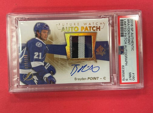 UPPER DECK 2016-17 UPPER DECK SP AUTHENTIC BRAYDEN POINT FUTURE WATCH AUTO PATCH /100 PSA GRADED 9