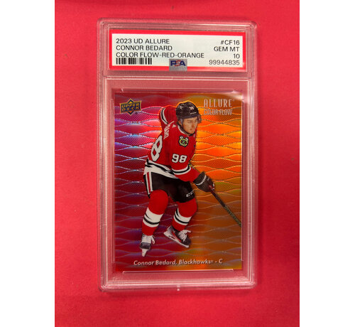 UPPER DECK 2023 UPPER DECK ALLURE CONNOR BEDARD RED ORANGE COLOR FLOW PSA GRADED 10