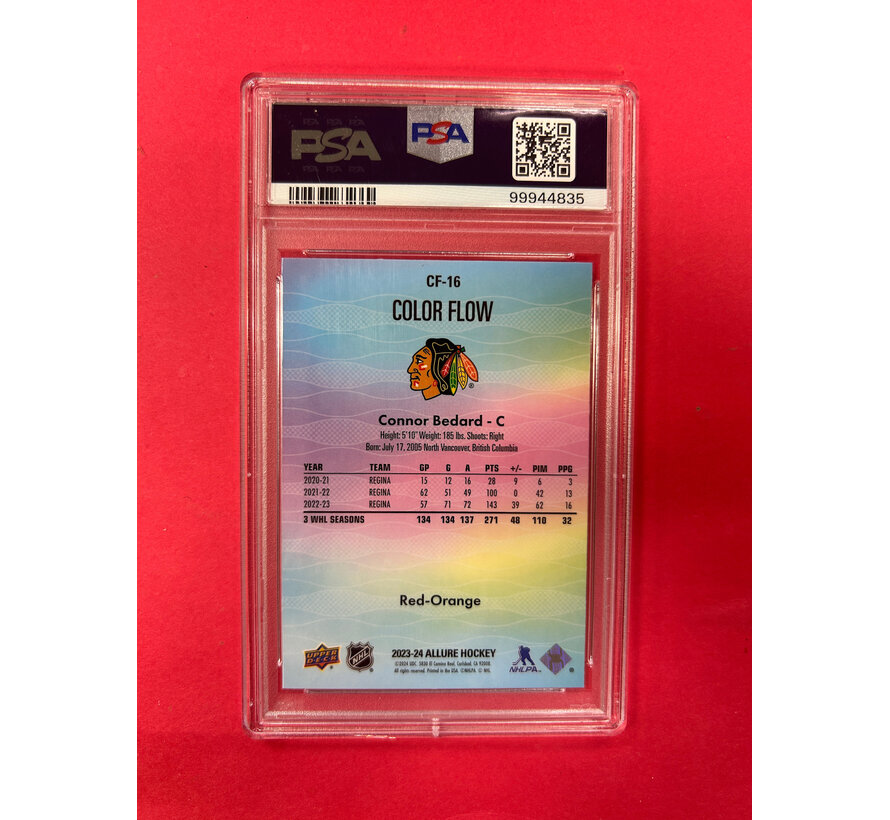 2023 UPPER DECK ALLURE CONNOR BEDARD RED ORANGE COLOR FLOW PSA GRADED 10