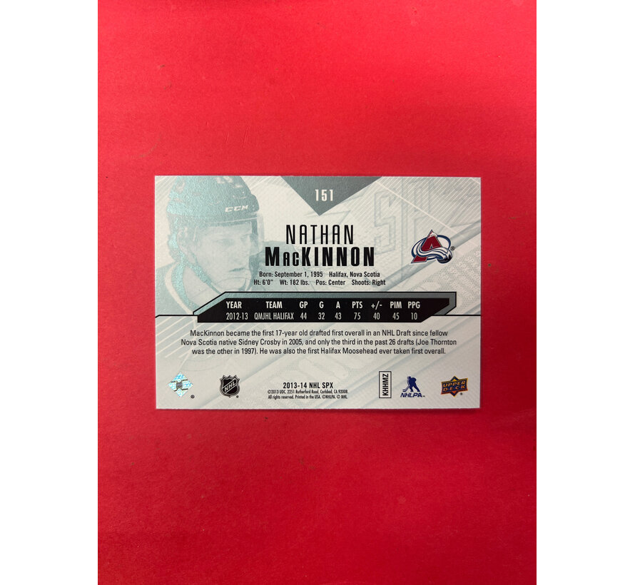 2013-14 UPPER DECK SPX NATHAN MACKINNON ROOKIE