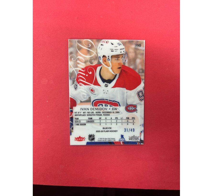 2025-26 UPPER DECK FLAIR IVAN DEMIDOV BLUE ICE ROOKIE /49