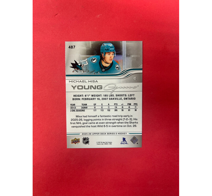 2025-26 UPPER DECK SERIES 2  MICHAEL MISA YOUNG GUNS EXCLUSIVES /100