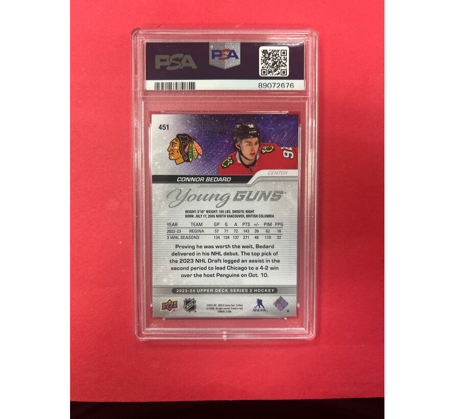 2023-24 UPPER DECK SERIES 2 CONNOR BEDARD YOUNG GUNS PSA GRADED 10