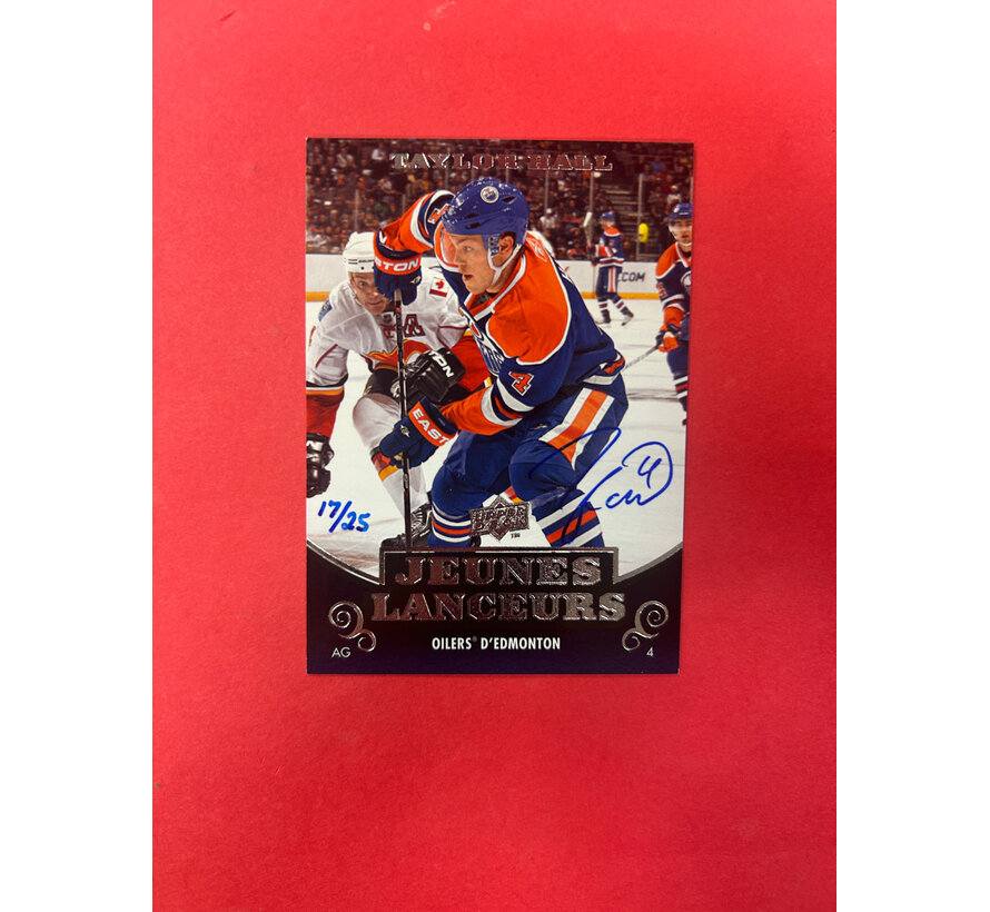 2010-11 UPPER DECK SERIES 2 TAYLOR HALL FRENCH YOUNG GUNS BUY BACK AUTOGRAPH /25