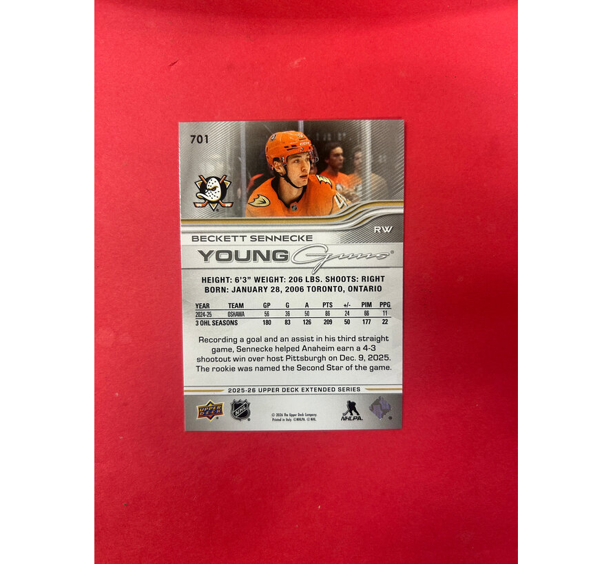 2025-26 UPPER DECK EXTENDED BECKETT SENNECKE YOUNG GUNS