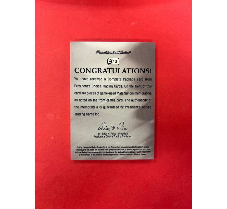 2024 PRESIDENTS CHOICE MATS SUNDIN COMPLETE PACKAGE 3/3