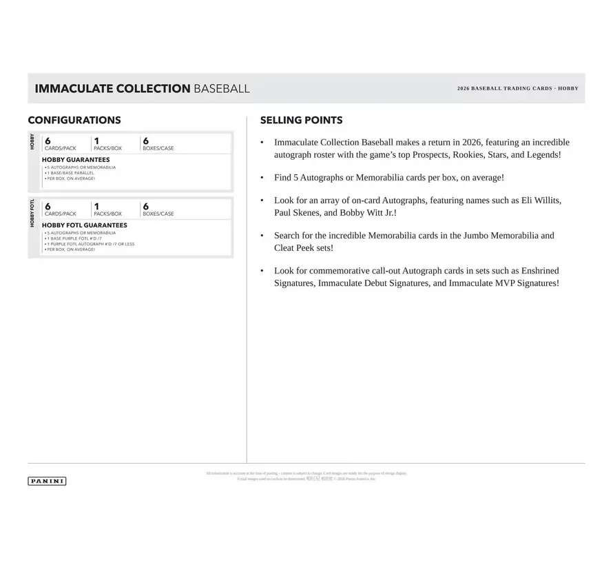 2026 PANINI IMMACULATE BASEBALL HOBBY BOX