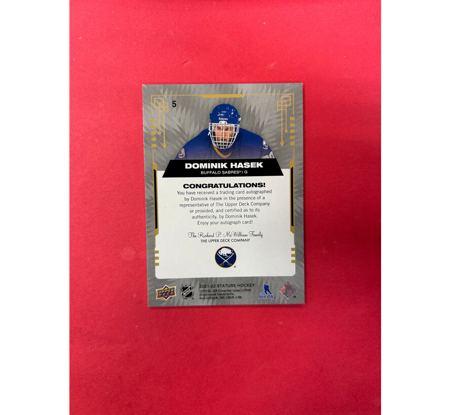 2021-22 UPPER DECK STATURE DOMINIK HASEK GREEN AUTOGRAPH /25