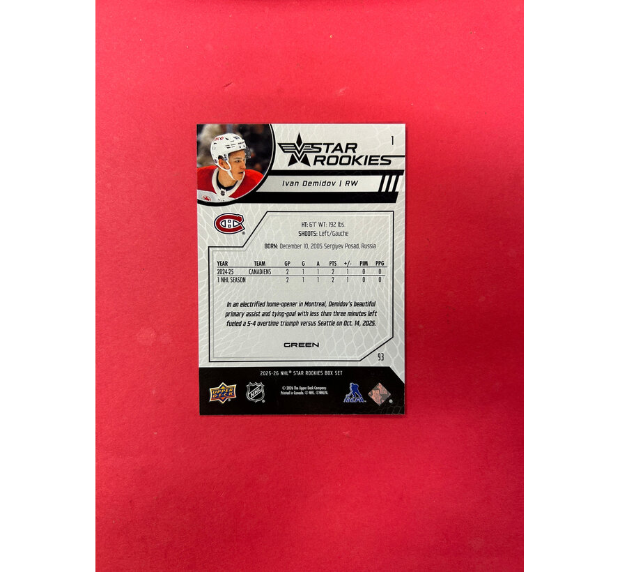 2025-26 UPPER DECK STAR ROOKIES IVAN DEMIDOV GREEN /25 SSP