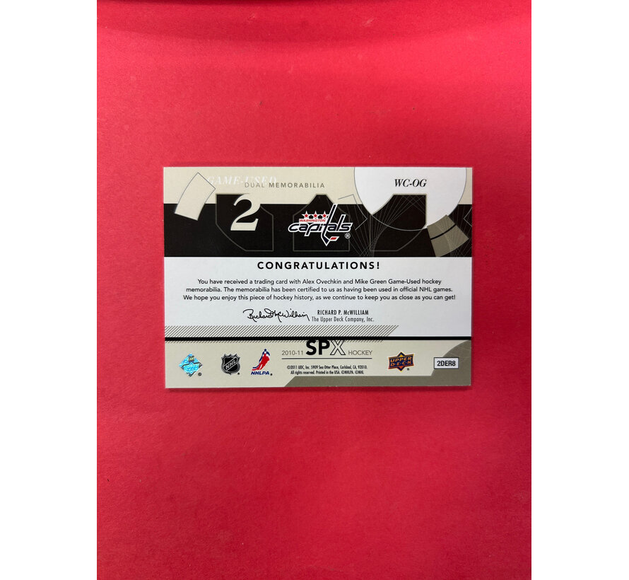 2010-11 UPPER DECK SPX OVECHKIN/GREEN WINNING COMBOS JERSEY