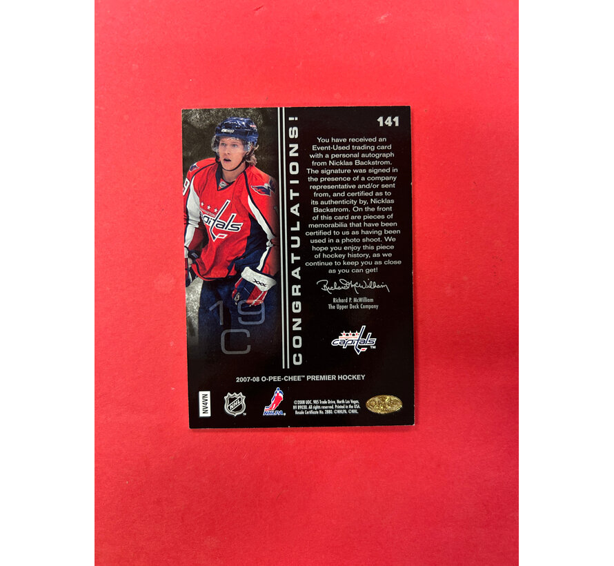 2007-08 O-PEE-CHEE PREMIER NICKLAS BACKSTROM ROOKIE AUTO JERSEY /299