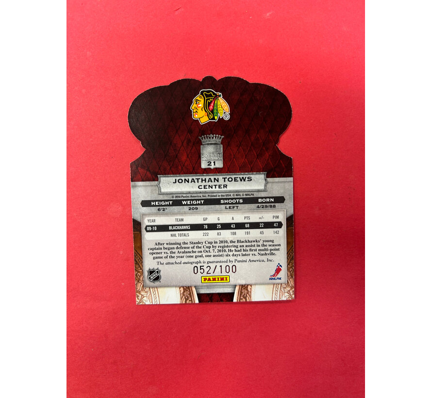 2009-10 PANINI CROWN ROYALE JONATHAN TOEWS AUTO /100