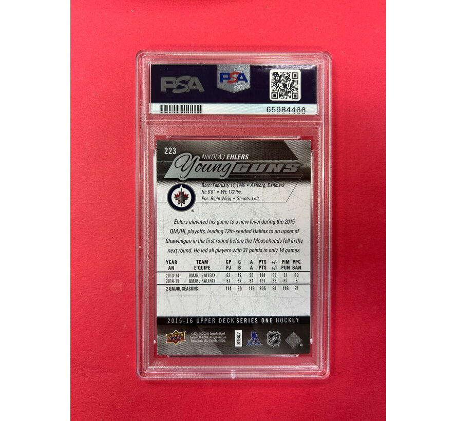 2015 UPPER DECK NIKOLAJ EHLERS YOUNG GUNS PSA GRADED 9