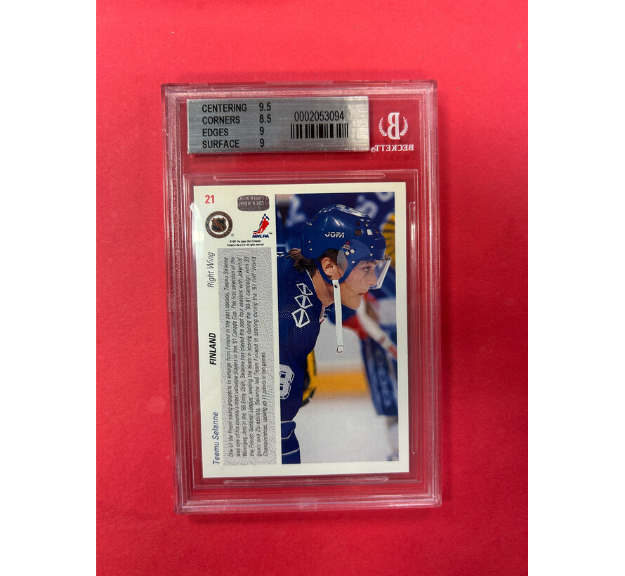 1991-92 UPPER DECK TEEMU SELANNE ROOKIE CARD BGS GRADED 9