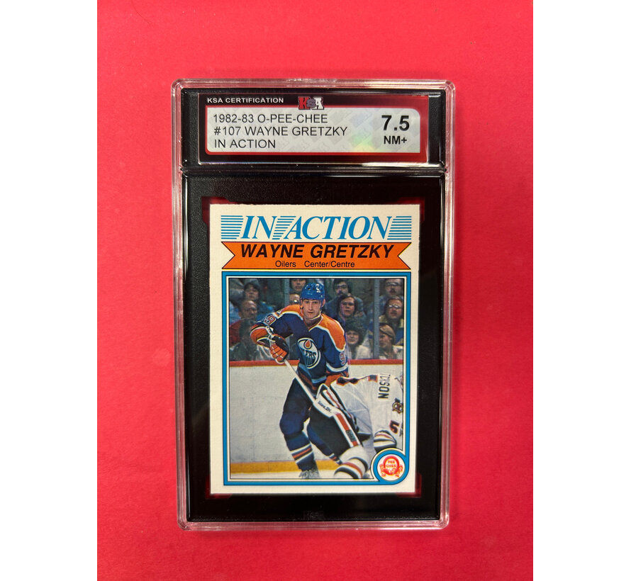 1982-83 O-PEE-CHEE WAYNE GRETZKY IN ACTION #107 KSA GRADED 7.5