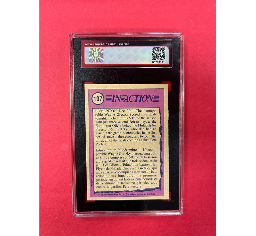 1982-83 O-PEE-CHEE WAYNE GRETZKY IN ACTION #107 KSA GRADED 7.5