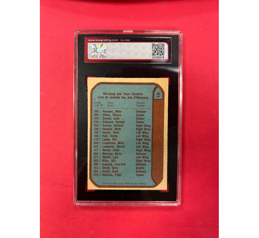 1979-80 O-PEE-CHEE WINNPEG JETS TEAM LOGO CHECKLIST KSA GRADED 8