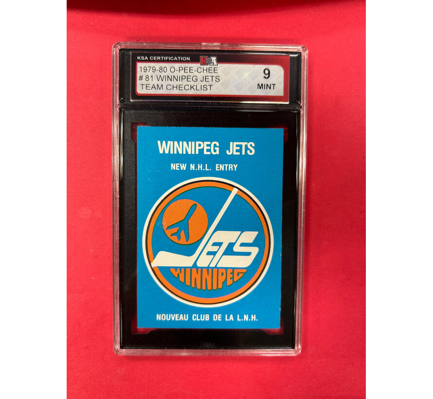 1979-80 O-PEE-CHEE WINNIPEG JETS TEAM LOGO CHECKLIST KSA GRADED 9