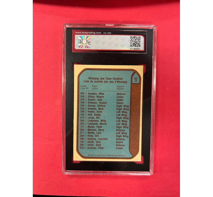1979-80 O-PEE-CHEE WINNIPEG JETS TEAM LOGO CHECKLIST KSA GRADED 9