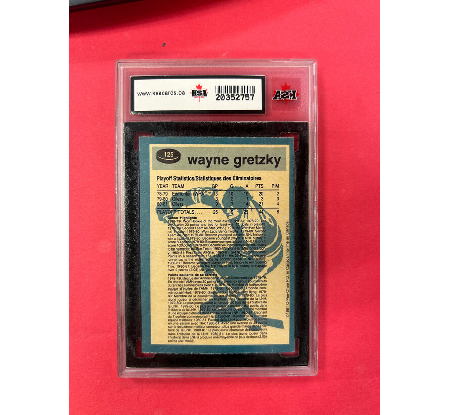 1981-82 O-PEE-CHEE WAYNE GRETZKY IN ACTION #125 KSA GRADED 8