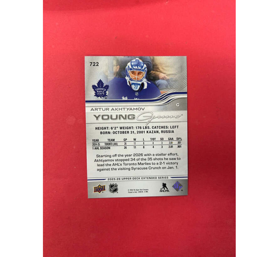 2025-26 UPPER DECK EXTENDED ARTUR AKHTYAMOV YOUNG GUNS